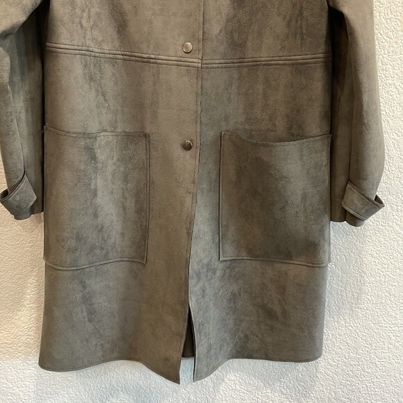 Catherine Malandrino Gray Faux Suede Leather Button Up Duster Jacket Size Medium - Picture 3 of 10